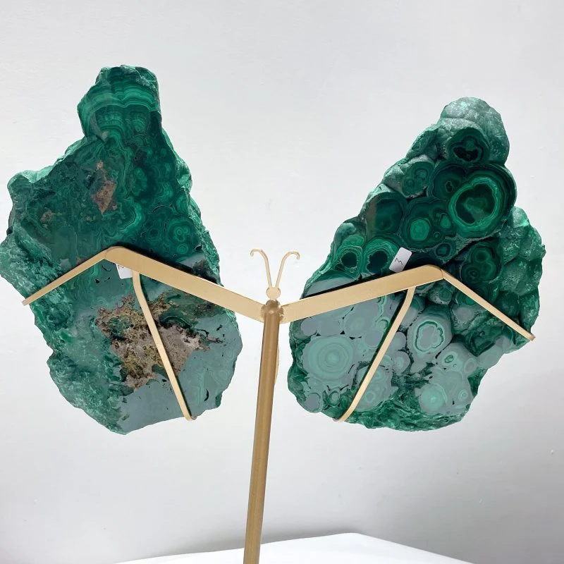 Large Polished Malachite Raw Slab Butterfly Wing With Stand (#2) - Image 7