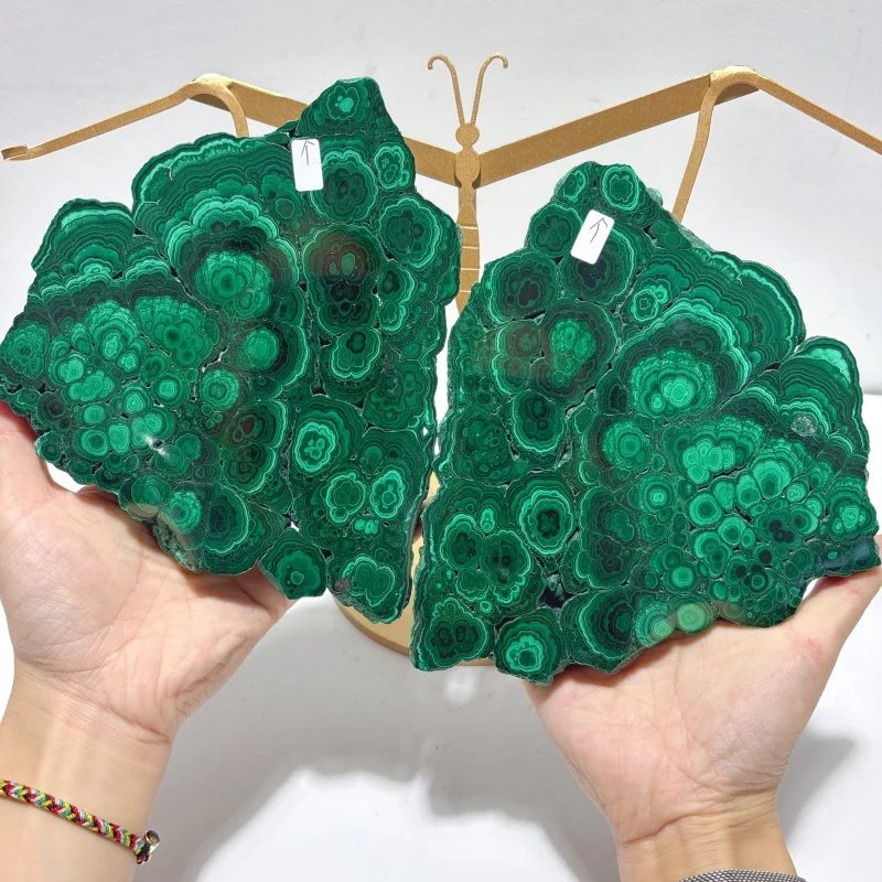 Polished Malachite Raw Slab Butterfly Wing With Stand (#9) - Image 4