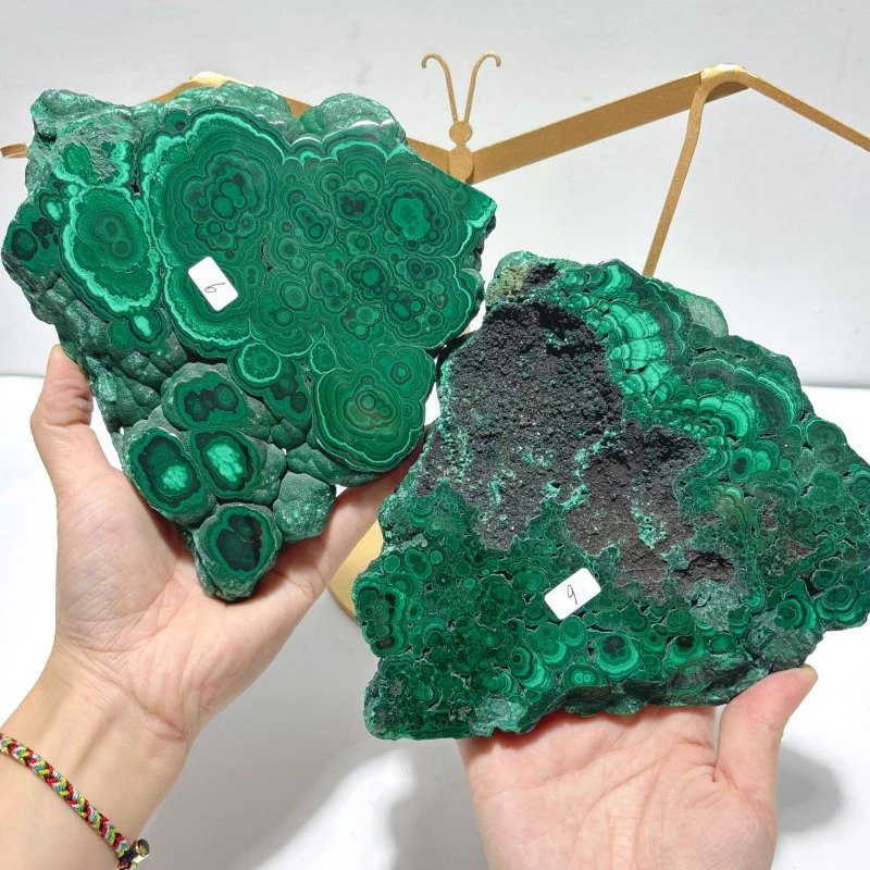Polished Malachite Raw Slab Butterfly Wing With Stand (#9) - Image 5