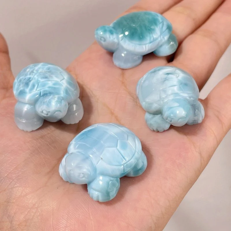 4 Pieces Beautiful Larimar Turtle Carving - Image 2