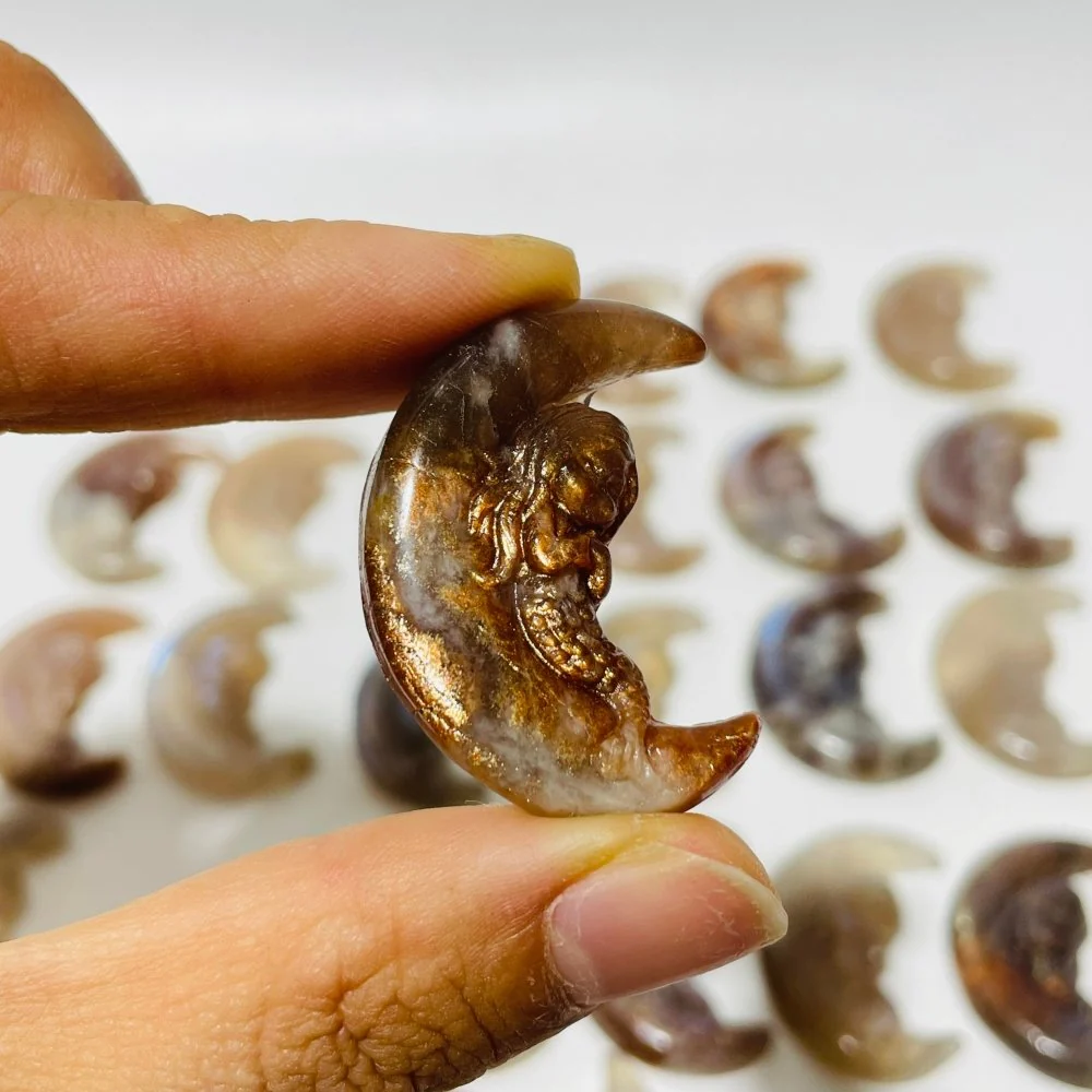 25 Pieces Beautiful Moonstone Mixed Sunstone Mermaid Moon Carving - Image 5