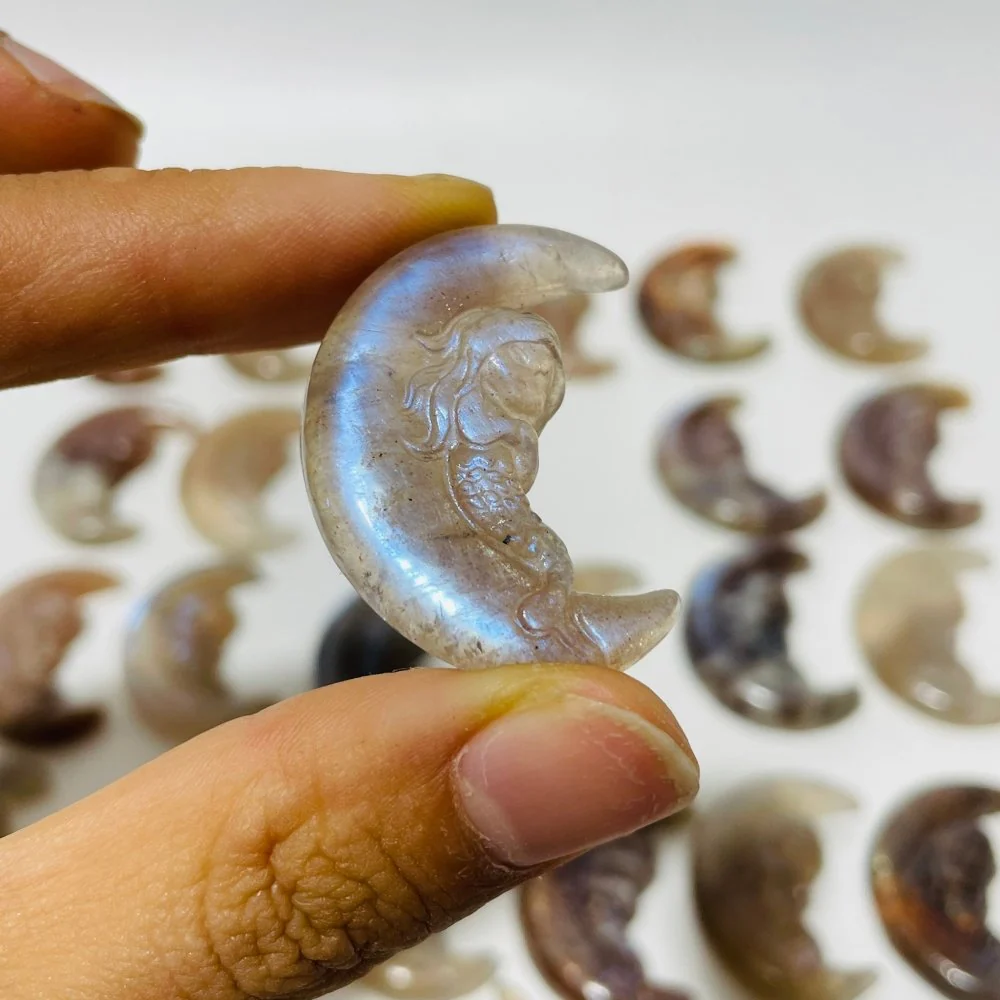 25 Pieces Beautiful Moonstone Mixed Sunstone Mermaid Moon Carving - Image 7