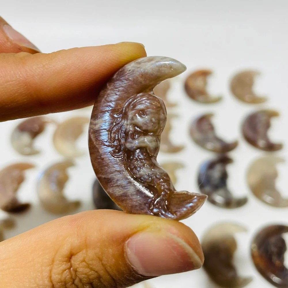 25 Pieces Beautiful Moonstone Mixed Sunstone Mermaid Moon Carving - Image 8