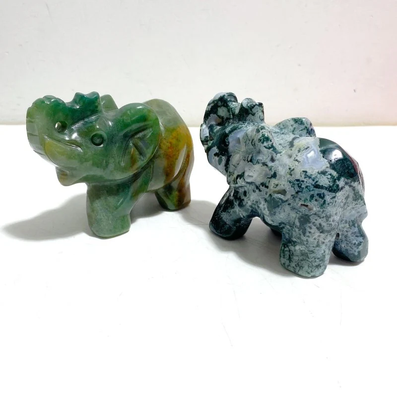 12 Pieces Beautiful Moss Agate Elephant Carving - Image 2