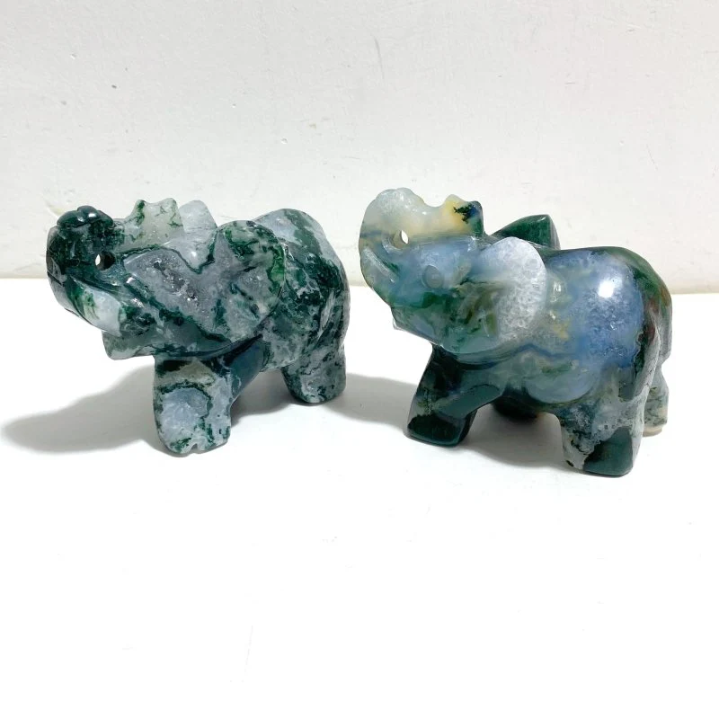 12 Pieces Beautiful Moss Agate Elephant Carving - Image 3