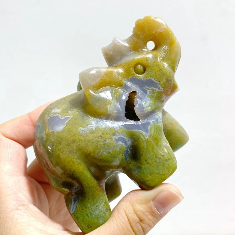 12 Pieces Beautiful Moss Agate Elephant Carving - Image 4