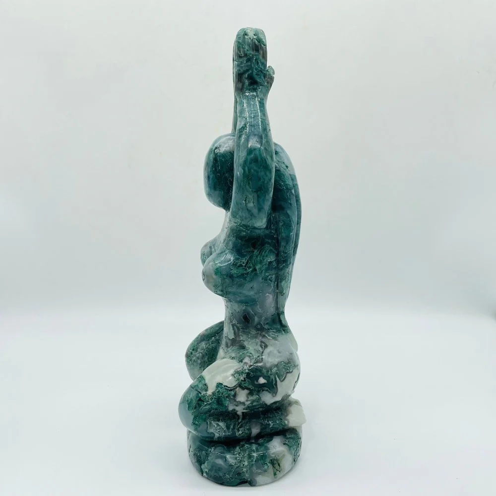 Beautiful Green Moss Agate Large Goddess Carving - Image 2