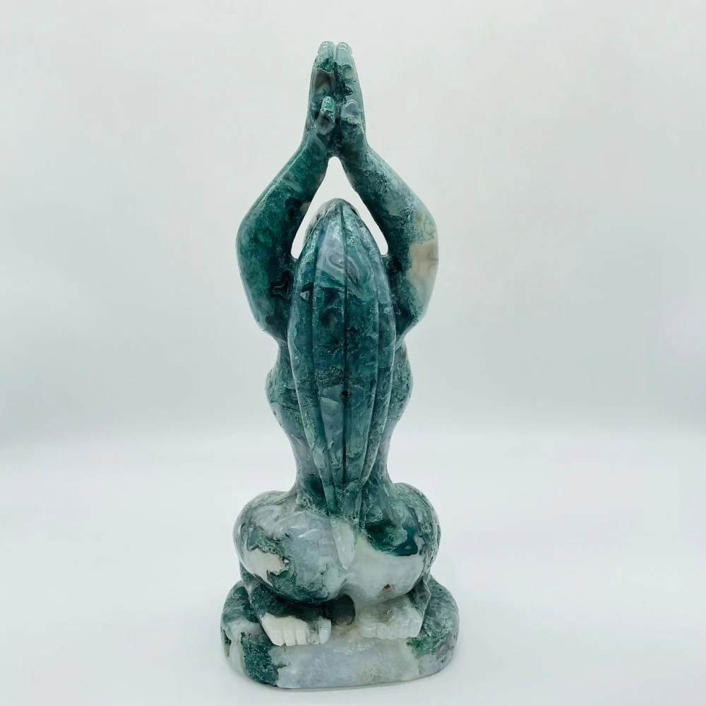Beautiful Green Moss Agate Large Goddess Carving - Image 3