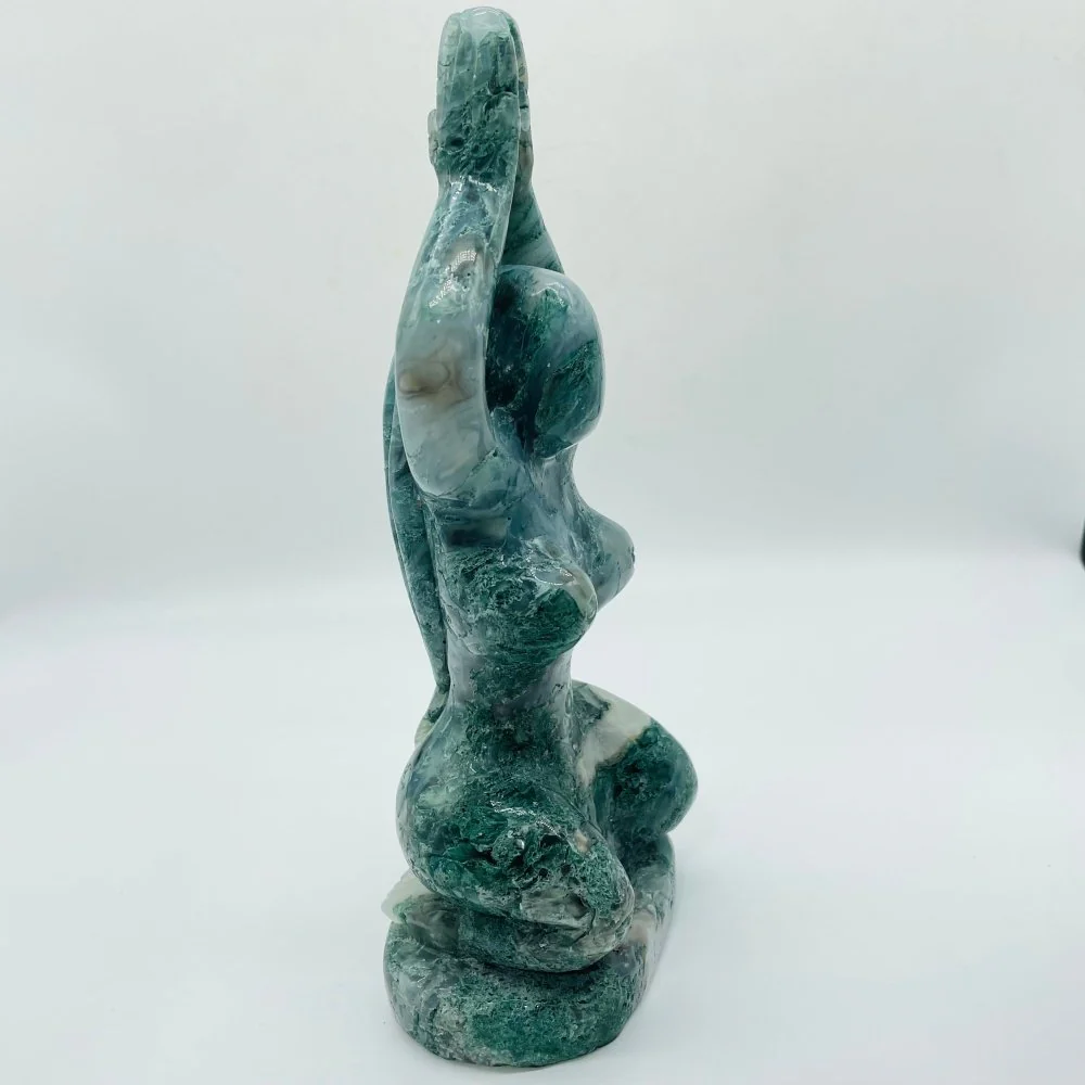 Beautiful Green Moss Agate Large Goddess Carving - Image 4