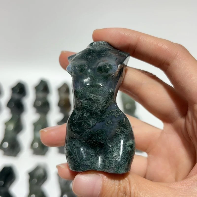 28 Pieces Beautiful Moss Agate Goddess Crystal Carving - Image 3