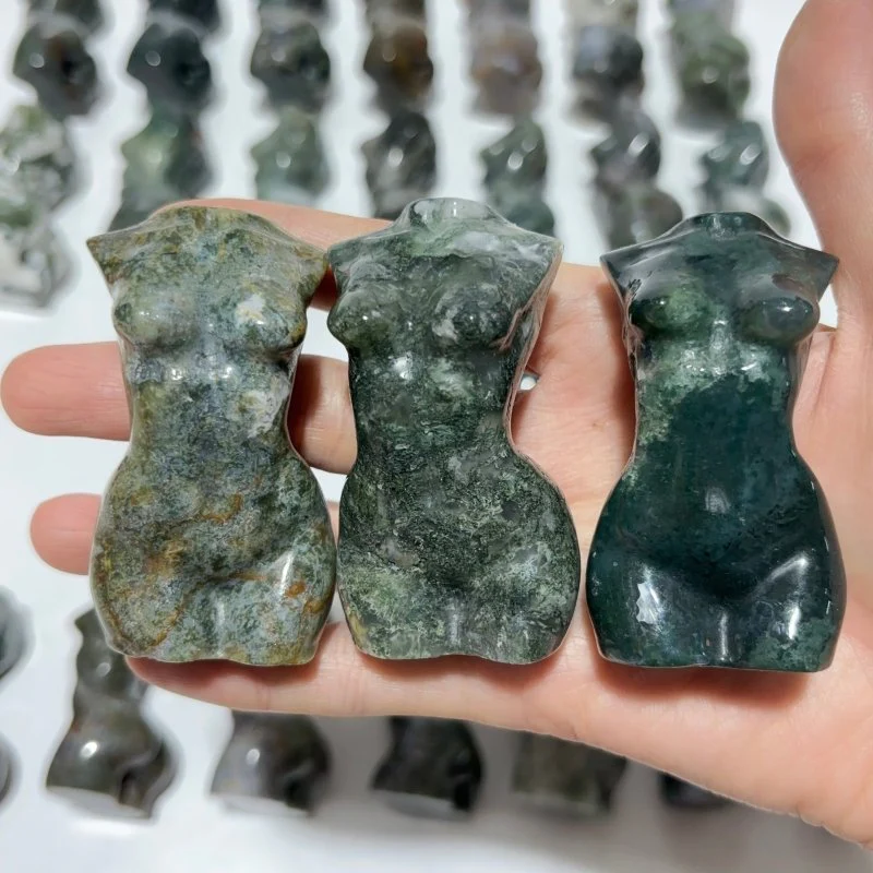 28 Pieces Beautiful Moss Agate Goddess Crystal Carving - Image 5