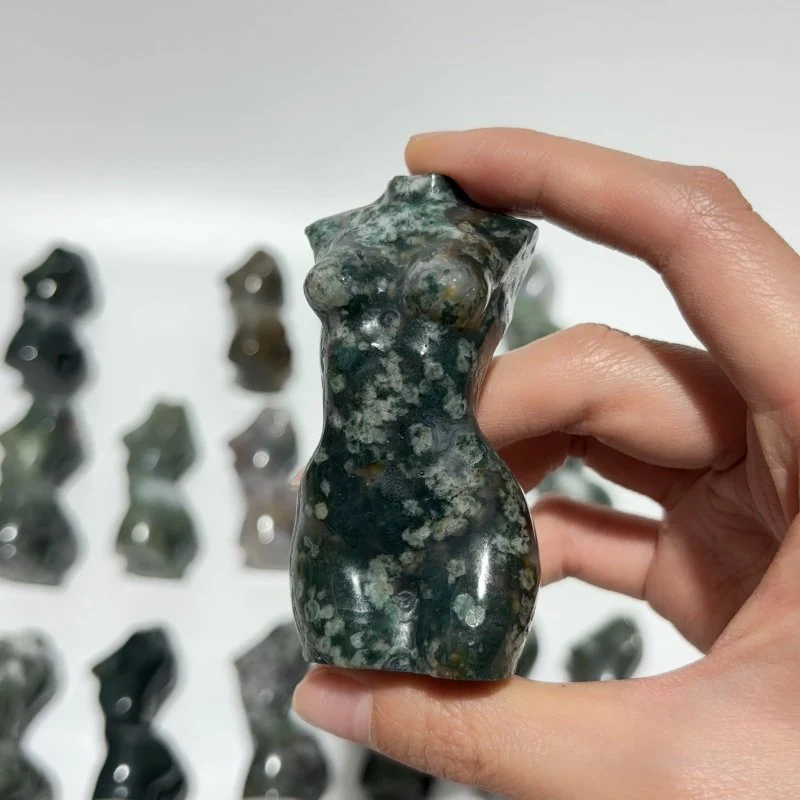 28 Pieces Beautiful Moss Agate Goddess Crystal Carving - Image 7