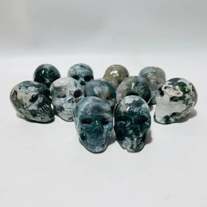 2in Moss Agate Skull Carving Wholesale