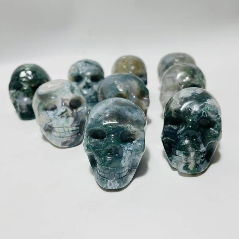 2in Moss Agate Skull Carving Wholesale - Image 3