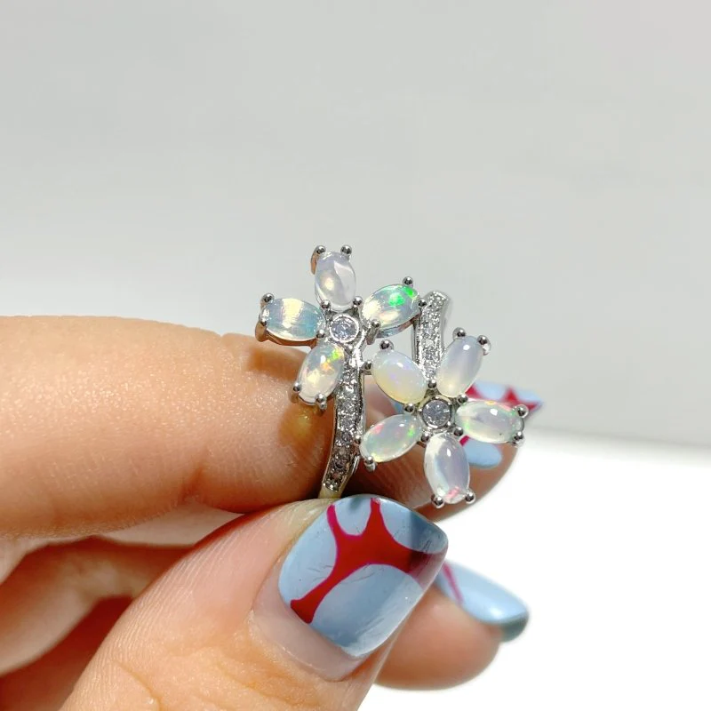 Beautiful Natural Opal Rings Flower Shape Wholesale - Image 2