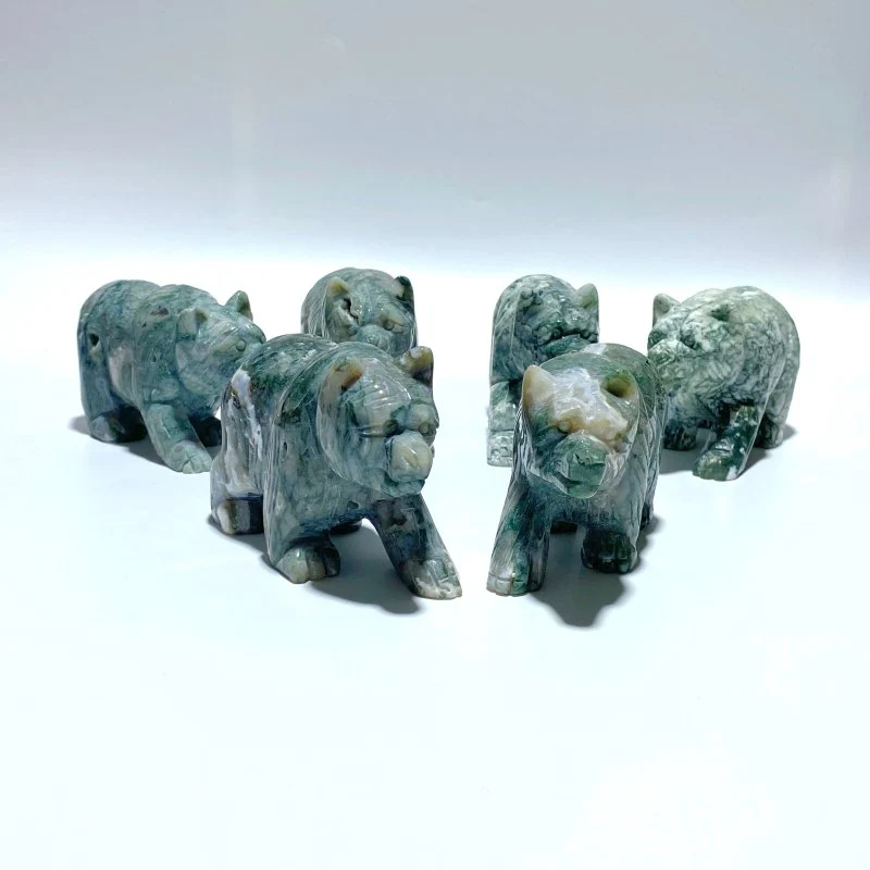 6 Pieces Beautiful Moss Agate Bear Carving