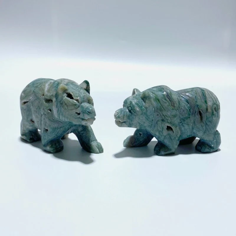6 Pieces Beautiful Moss Agate Bear Carving - Image 3