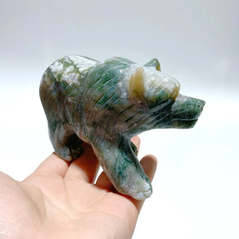 6 Pieces Beautiful Moss Agate Bear Carving - Image 4