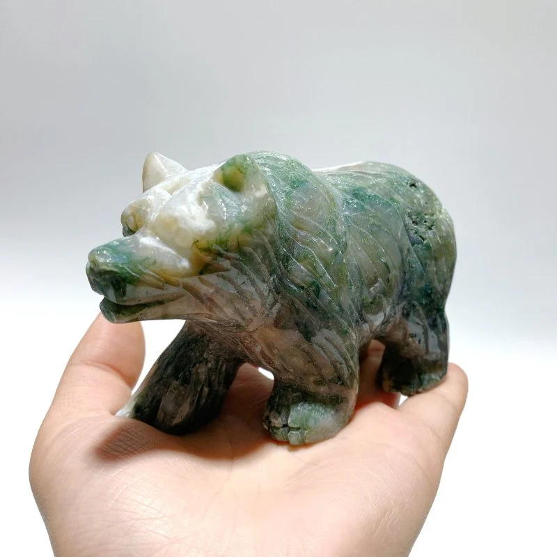 6 Pieces Beautiful Moss Agate Bear Carving - Image 5