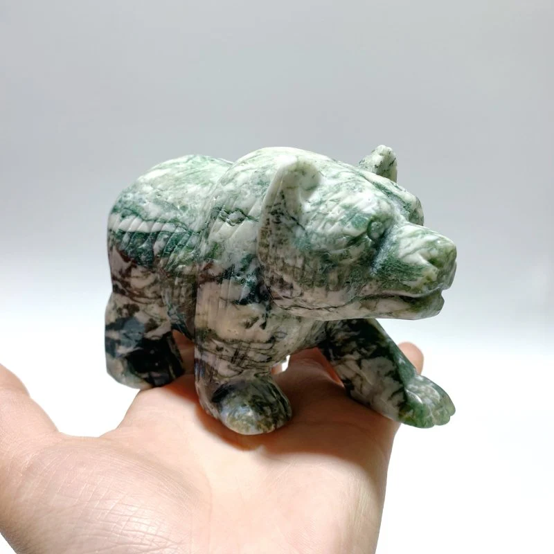 6 Pieces Beautiful Moss Agate Bear Carving - Image 6