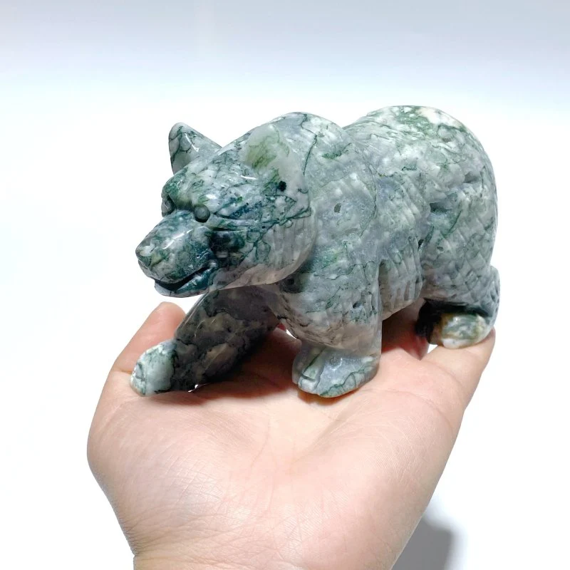 6 Pieces Beautiful Moss Agate Bear Carving - Image 7