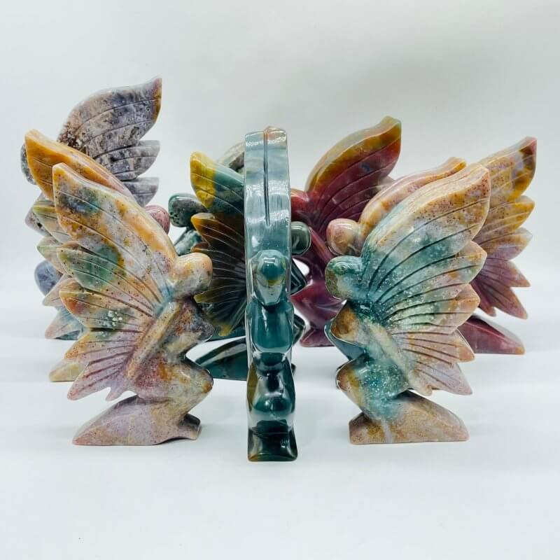 10 Pieces Beautiful Ocean Jasper Butterfly Fairy Carving - Image 2