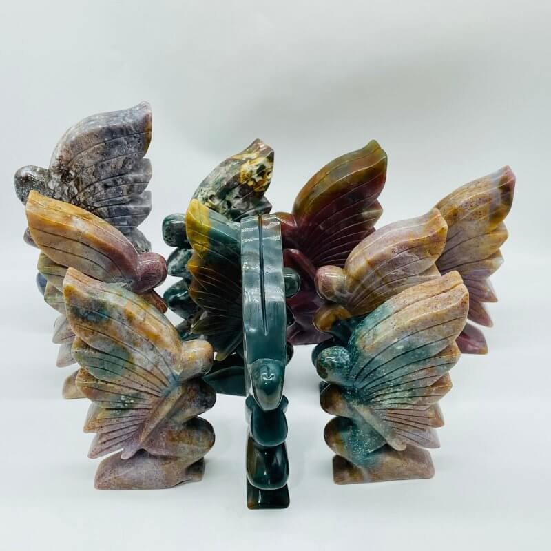 10 Pieces Beautiful Ocean Jasper Butterfly Fairy Carving - Image 3