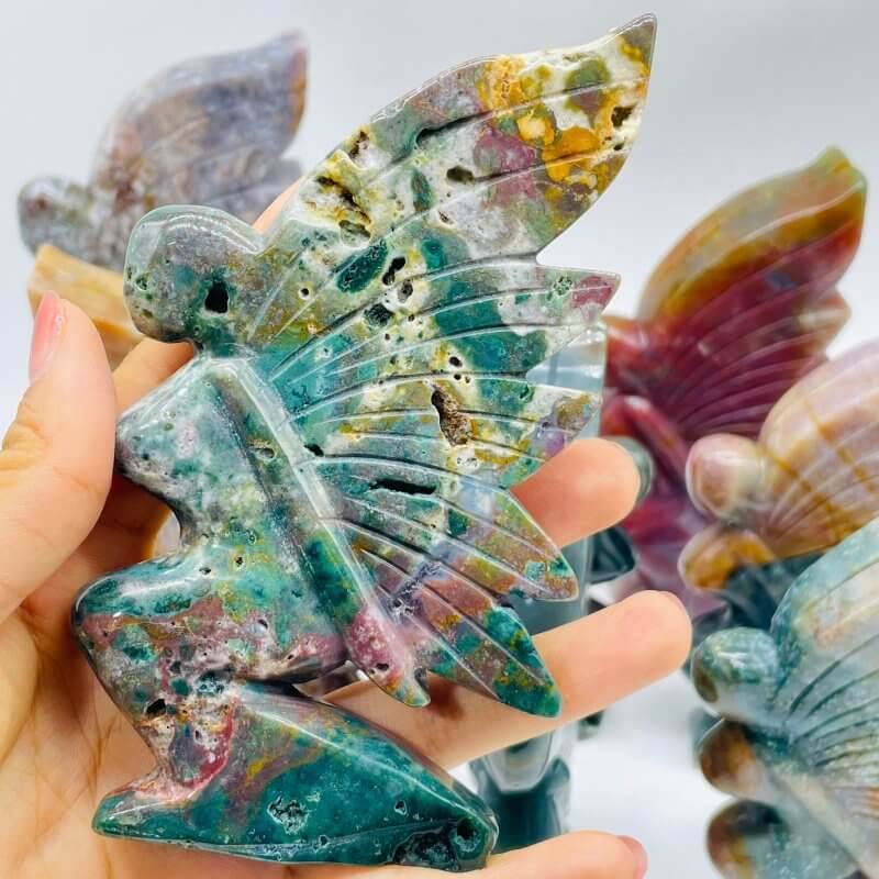 10 Pieces Beautiful Ocean Jasper Butterfly Fairy Carving - Image 4
