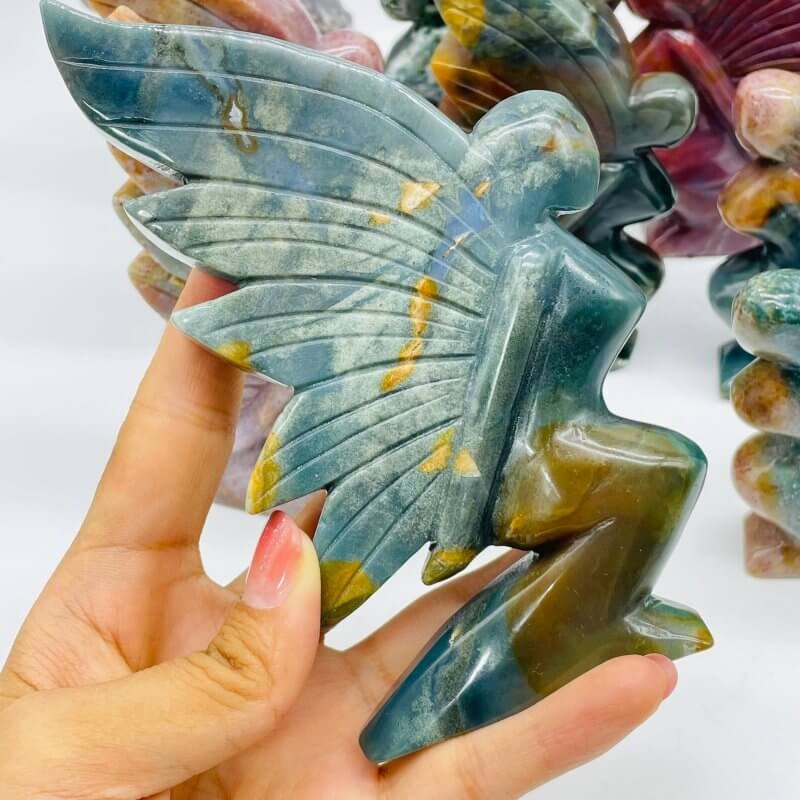 10 Pieces Beautiful Ocean Jasper Butterfly Fairy Carving - Image 5