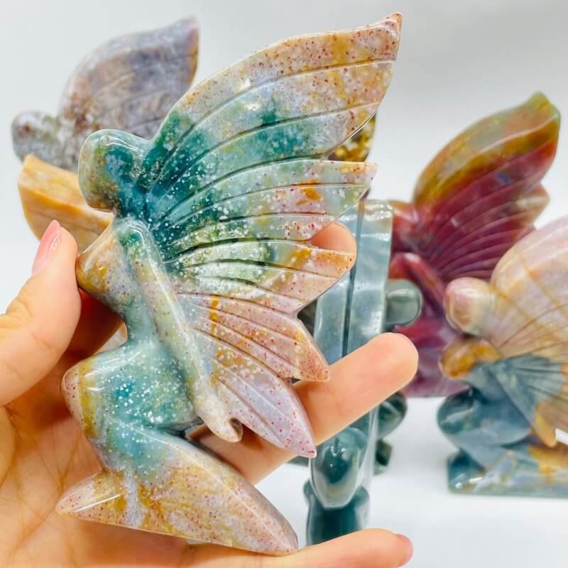 10 Pieces Beautiful Ocean Jasper Butterfly Fairy Carving - Image 7