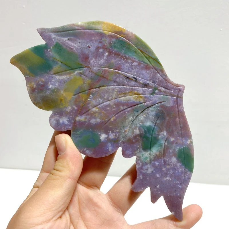 Beautiful Symmetric Ocean Jasper Butterfly Wing Carving With Stand - Image 3