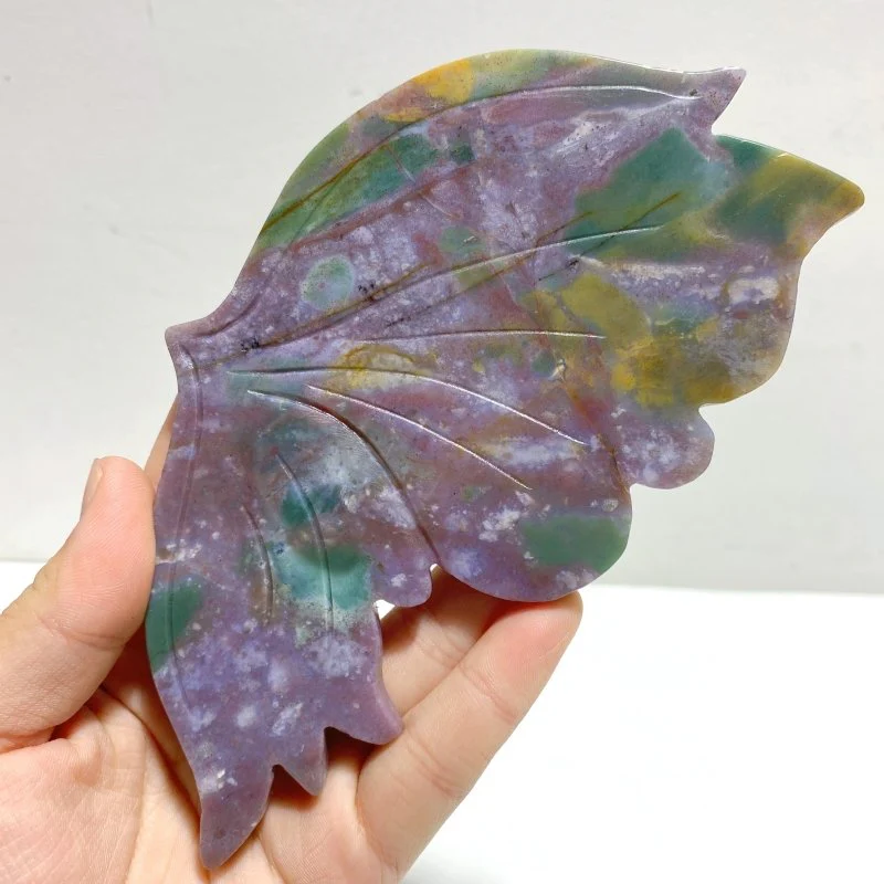 Beautiful Symmetric Ocean Jasper Butterfly Wing Carving With Stand - Image 4
