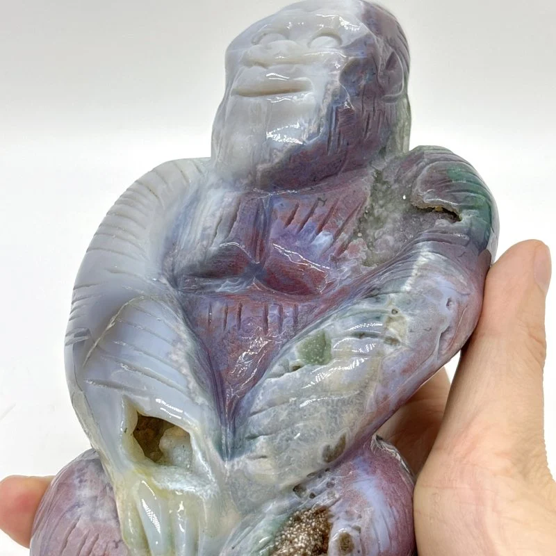 Unique Geode Ocean Jasper Chimpanzees Carving - Image 4