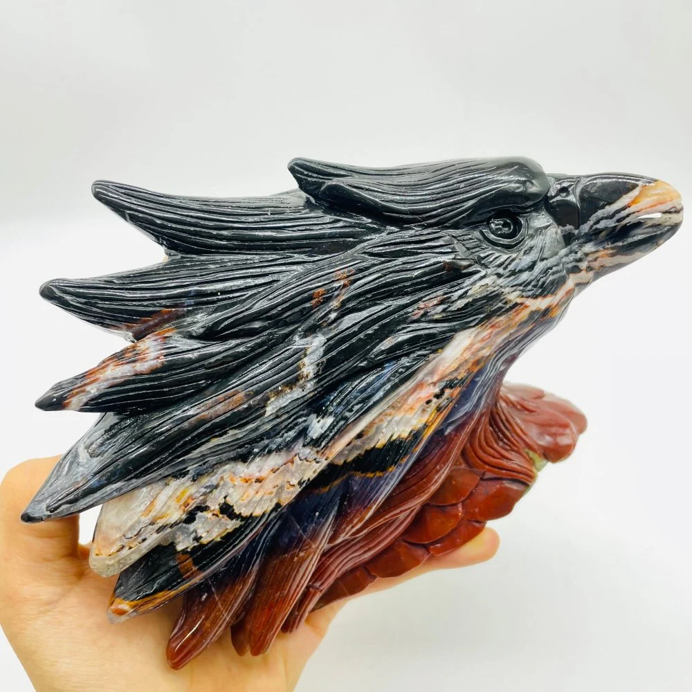 Beautiful Ocean Jasper Black Eagle Head Carving - Image 2