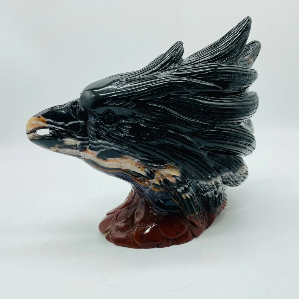 Beautiful Ocean Jasper Black Eagle Head Carving - Image 3