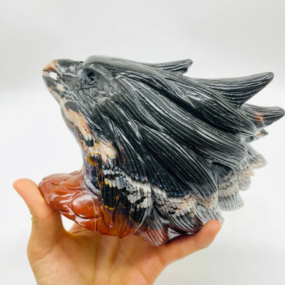 Beautiful Ocean Jasper Black Eagle Head Carving - Image 4