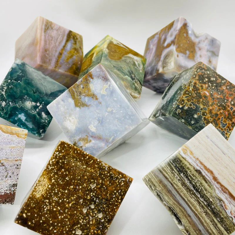 9 Pieces Large Beautiful Ocean Jasper Stand Cube - Image 3