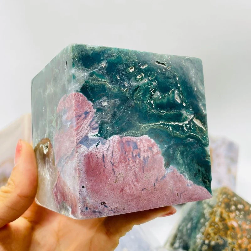 9 Pieces Large Beautiful Ocean Jasper Stand Cube - Image 4