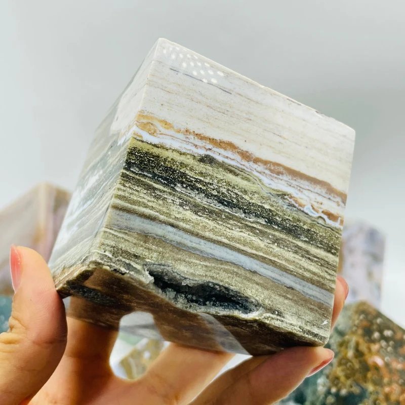 9 Pieces Large Beautiful Ocean Jasper Stand Cube - Image 6