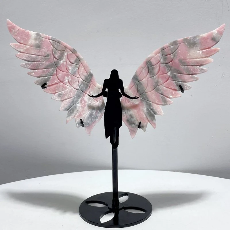 Beautiful Pink Opal Angel Wing Carving With Stand