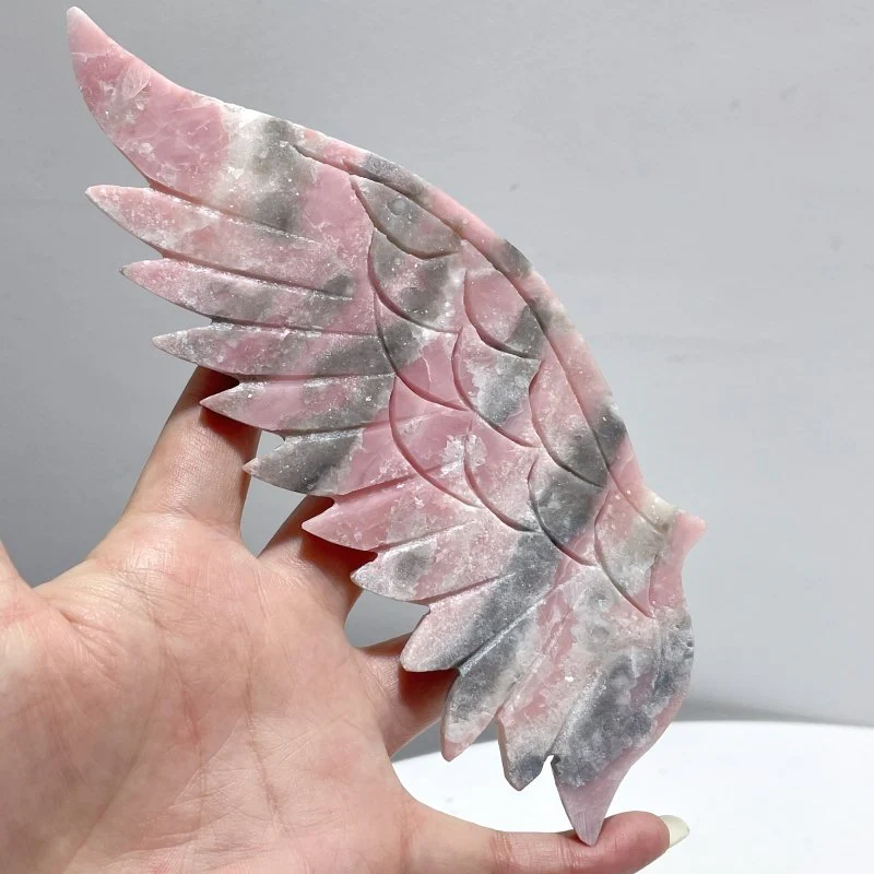 Beautiful Pink Opal Angel Wing Carving With Stand - Image 2