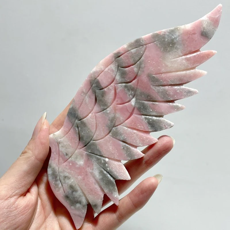 Beautiful Pink Opal Angel Wing Carving With Stand - Image 3