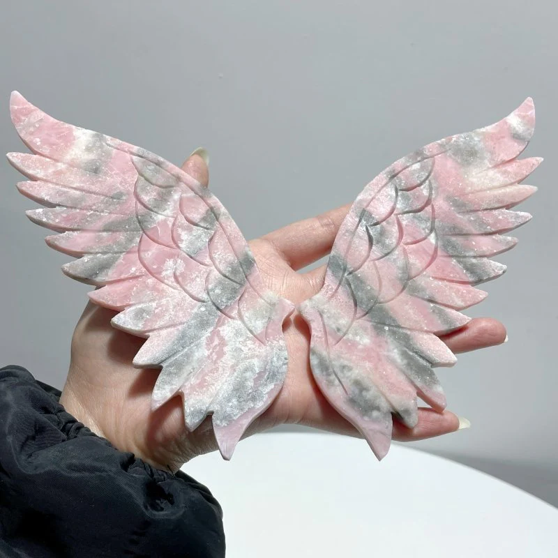 Beautiful Pink Opal Angel Wing Carving With Stand - Image 4