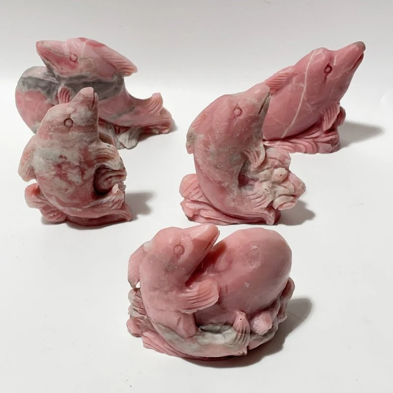 5 Pieces Pink Opal Dolphin Carving - Image 2