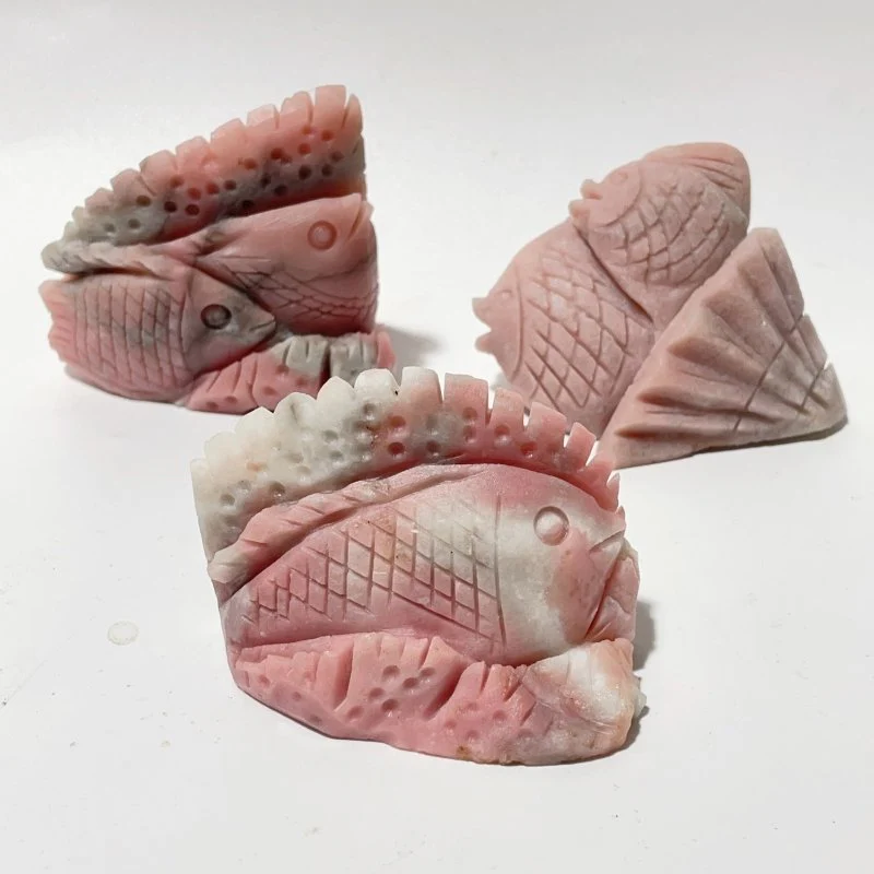 9 Pieces Beautiful Pink Opal Fish Carving - Image 3