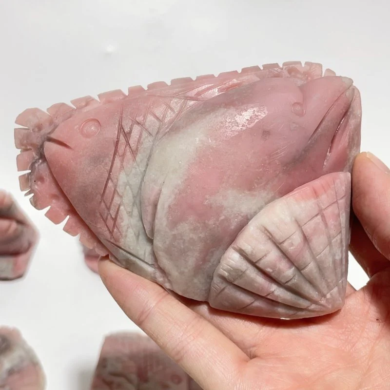 9 Pieces Beautiful Pink Opal Fish Carving - Image 5