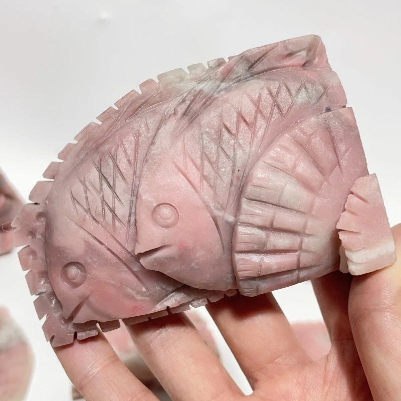 9 Pieces Beautiful Pink Opal Fish Carving - Image 7