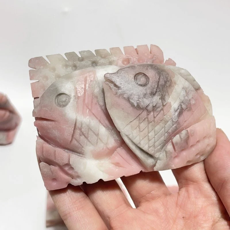 9 Pieces Beautiful Pink Opal Fish Carving - Image 8
