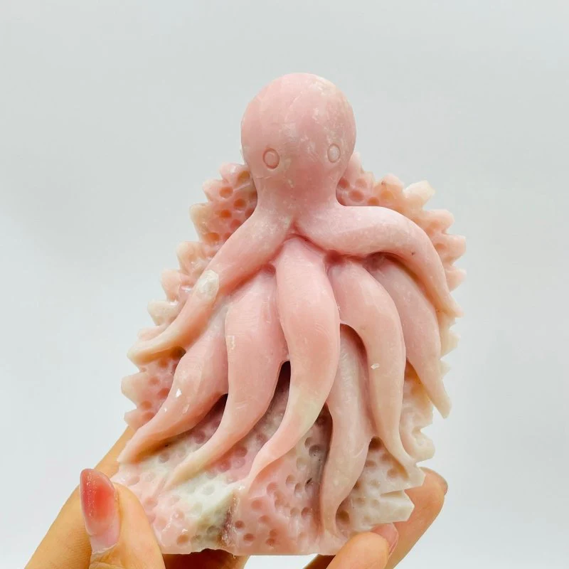 5 Pieces Beautiful Pink Opal Octopus Carving - Image 3