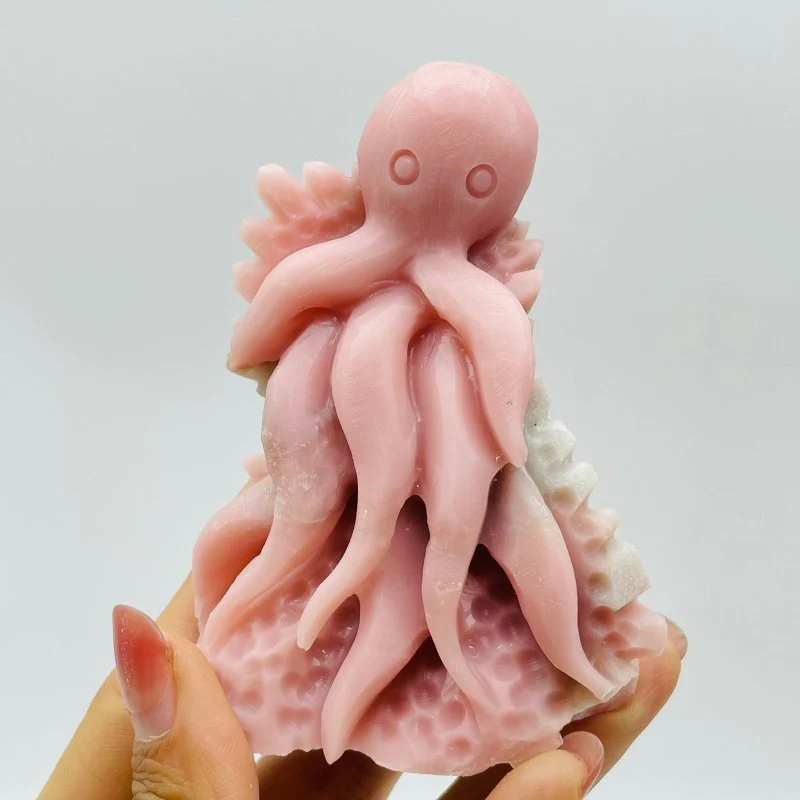 5 Pieces Beautiful Pink Opal Octopus Carving - Image 4